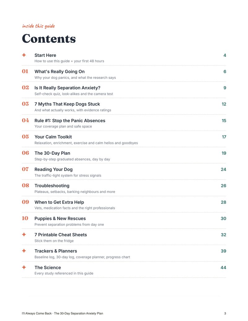 Contents page of the guide